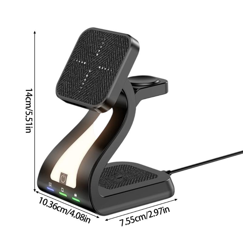 Magnetic Wireless Charging Station ABS Texture Suitable for Phone Watch Earphone Fast 15W Charging Built In Night Light