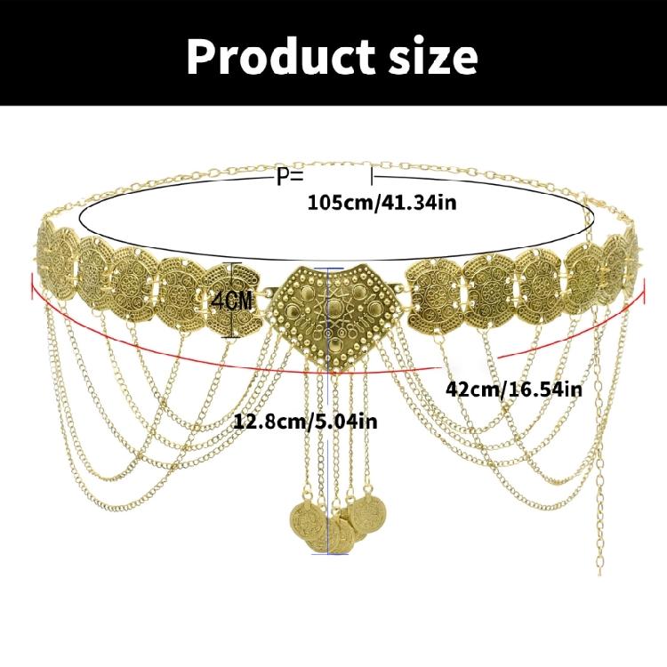 Fringed Coins Chain Belt for Women Hollowed Waist Chain Ethnic Decorative Dress Belt Party Waist Decors Body Jewelry