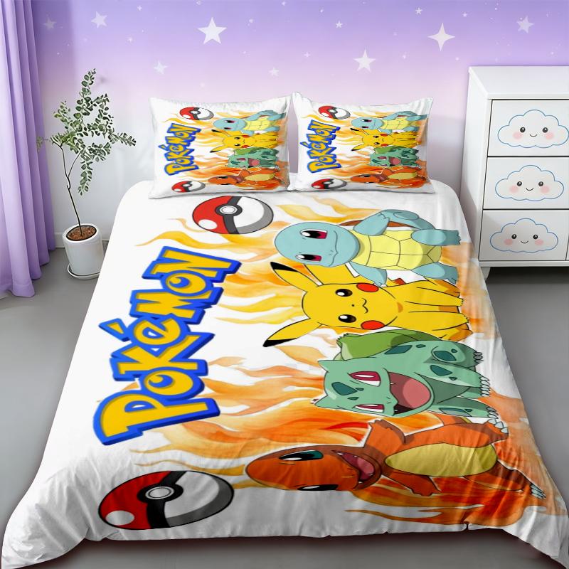 Pikachu Bedding Set Cartoon Anime Children Bedroom Quilt Cover Boy Girl Bedclothes Single Double King Pikachu Duvet Cover Gift