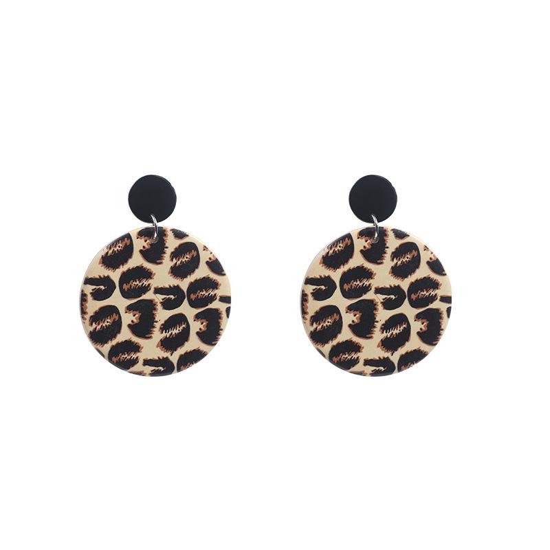 Fashion Leopard Print Stud Earrings, Personalized Geometric Round Acrylic Leopard Print Earrings