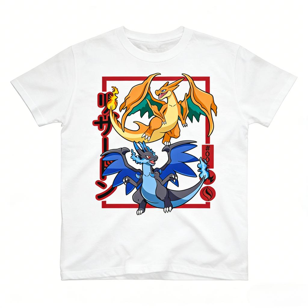 Pokmon Charizard Evolution Printed Pure Cotton Tshirt Unisex Unisex And Kids Summer New Collection Fashion Short Sleeved T Shirt