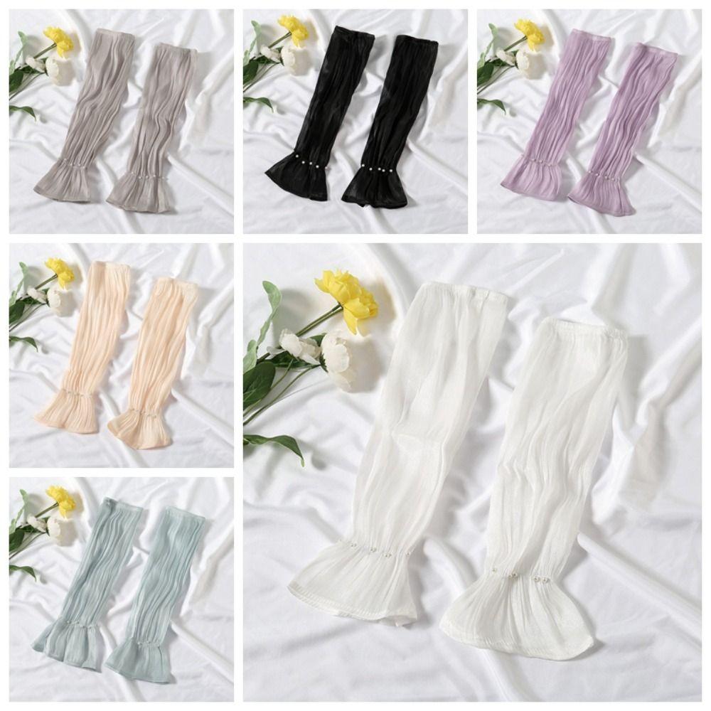 Lace Ice Silk Sleeves Gloves Pearl Driving Arm Sleeves Lightweight Summer Sunscrean Sleeves  Summer