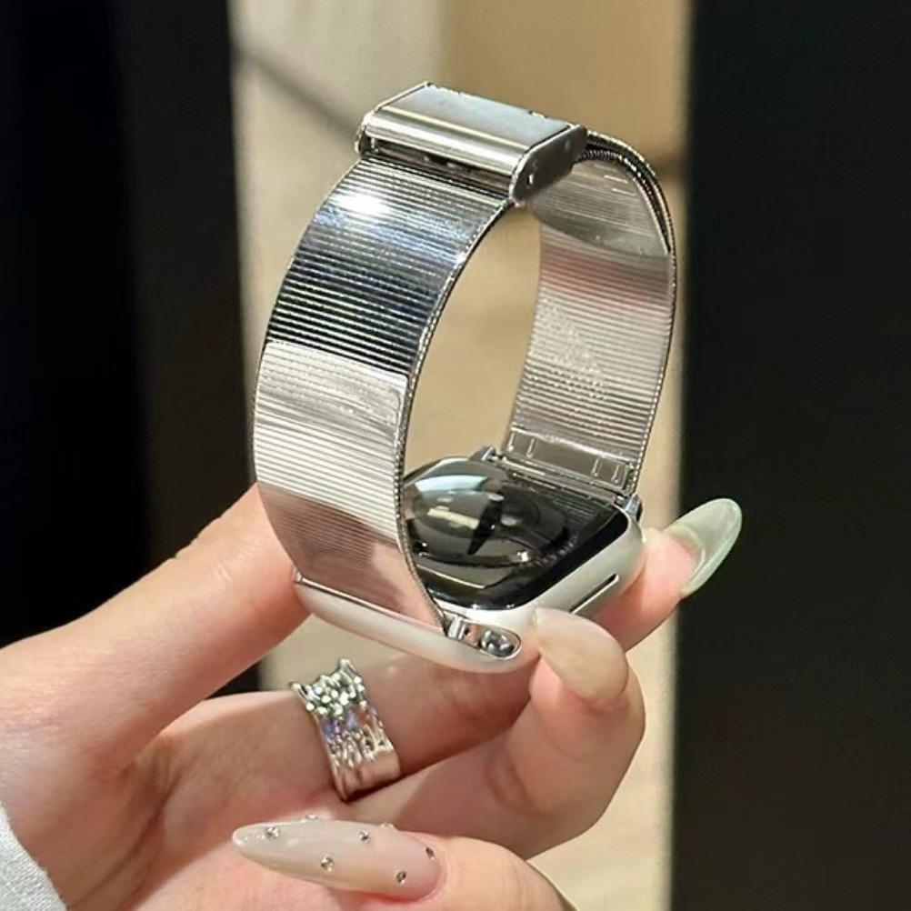 Cat Eye Bamboo Link Shiny Stainless Steel Metal Band for Apple Watch iWatch 12 11 10 Silver 38/40/41/42/44/45/46/49mm