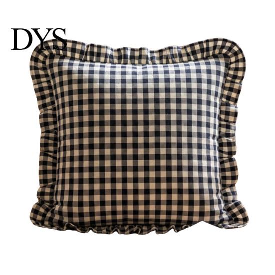 Quadratischer Schlafsofa-Deko-Rüschen-Kissenbezug, Baumwoll-Karomuster-Hülle mit Rüschenrand, 18x18 Unifarbene Kissen Zoll 20x12 Dekorative Hülle für