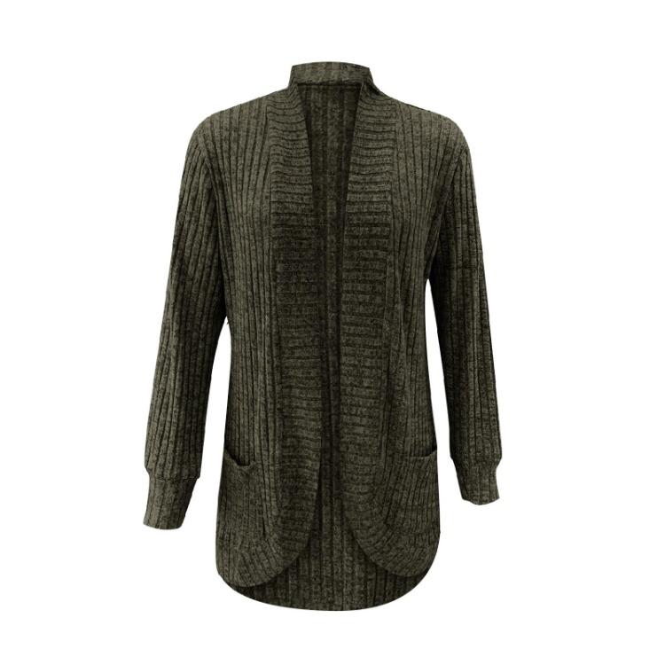 Ladies Long Sleeve Solid Color Cardigan Sweater Coat Top for Women