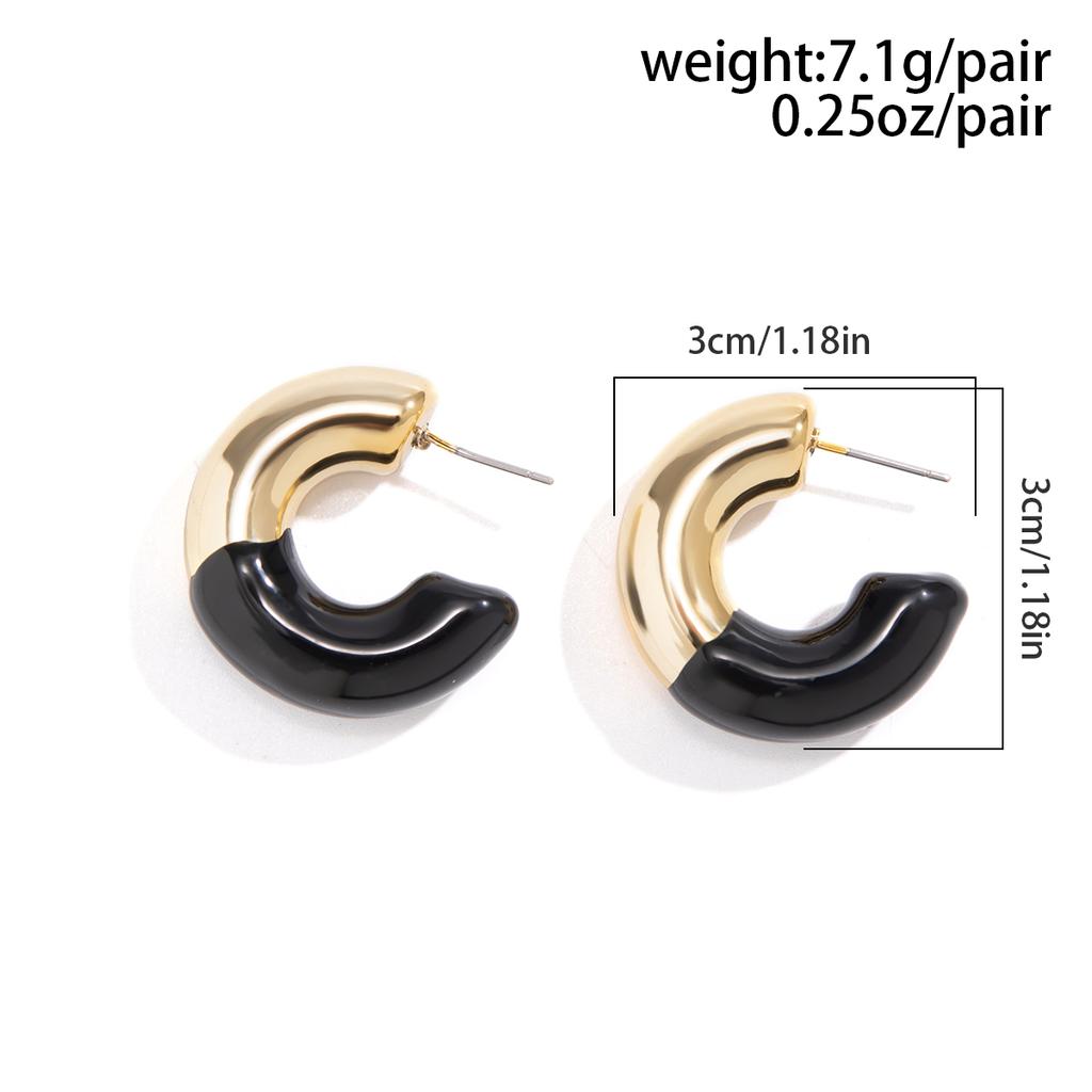 PuRui Trendy White/Black/Red C Shape Stud Earrings for Women New Acrylic Simple Earrings Ladies Party Wedding Zircon Gifts 2024