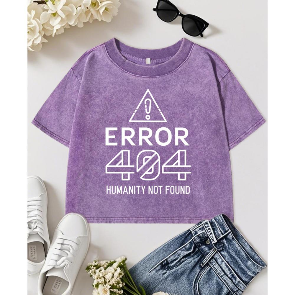 Error 404 Creative Letter Printed Womens Washed T-Shirt Cotton O-Neck T Shirts Retro Fitness Tops Slim Short Sleeve