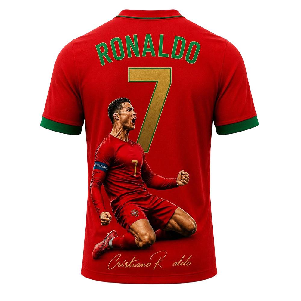Portugal Inspired CR7 Fan T-Shirt Soccer Legend Graphic Tee Unisex Fashion Breathable Mesh Jersey Football Gifts V-neck T Shirts