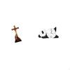 Sacred Mother Mary Religious Sculpture Ornament with Modern Panda Shape Wall Clock for Bedroom