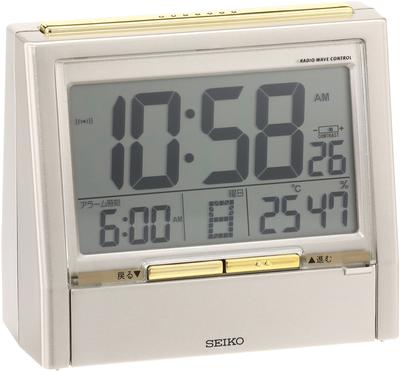Clock Seiko Clock Alarm Clock TALK LINER Voice Time Signal Voice Alarm Bilingual Switching Calendar Temperature Humidity Display Radio Wave