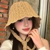 Korean Version Spring And Summer Japanese Hollow Knitted Fisherman'S Hat Children Show Small Face Straps Sunshade Sunscreen Basin Hat
