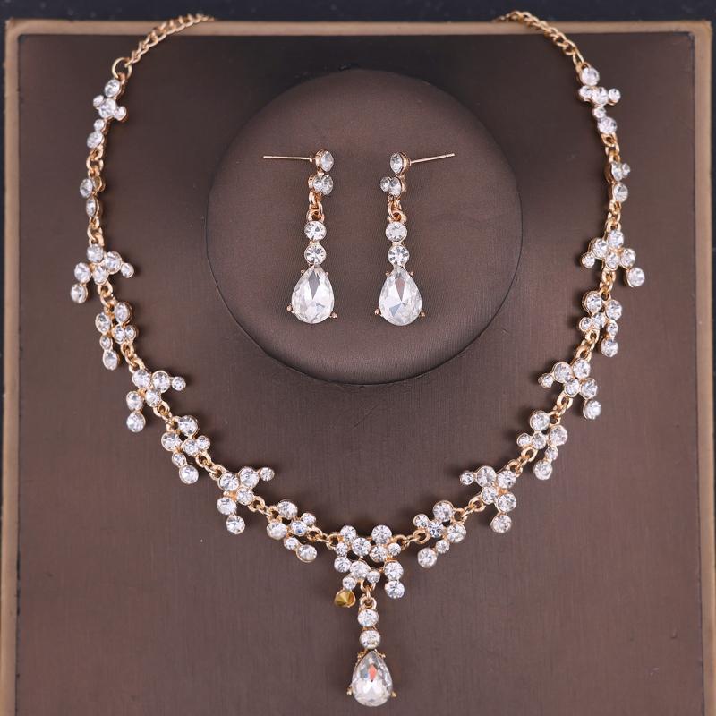 Set de cercei colier coroană de cristal de lux Set de bijuterii de mireasă cu strasuri Accesorii de păr pentru nuntă de mireasă Set de tiare pentru coroană