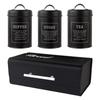 4x Large-Capacity Bread Box Set Storage Kitchen Countertop for Food coffee and sugar - Black