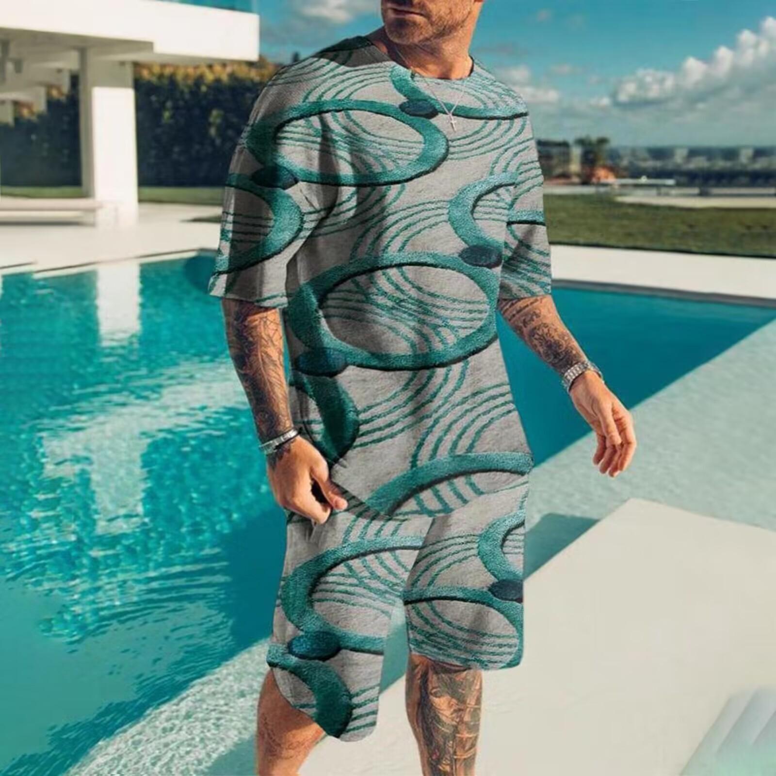 

Муж. Комплект из шорт и футболки Футболка Инвентарь Синий Мраморный принт с круглым вырезом На открытом воздухе Уличный с короткими рукавами Одежда 2 шт. Классический Классический 3XL зелёный