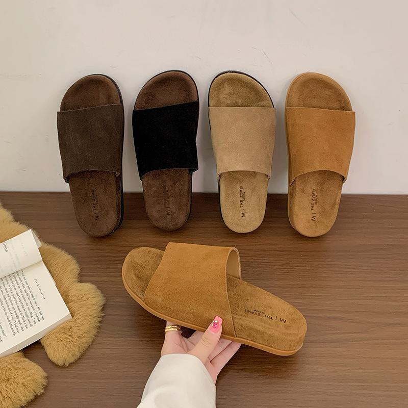 Korean simple matte leather one-word slippers women's 2025 early autumn new versatile comfortable small casual shoes slippers
