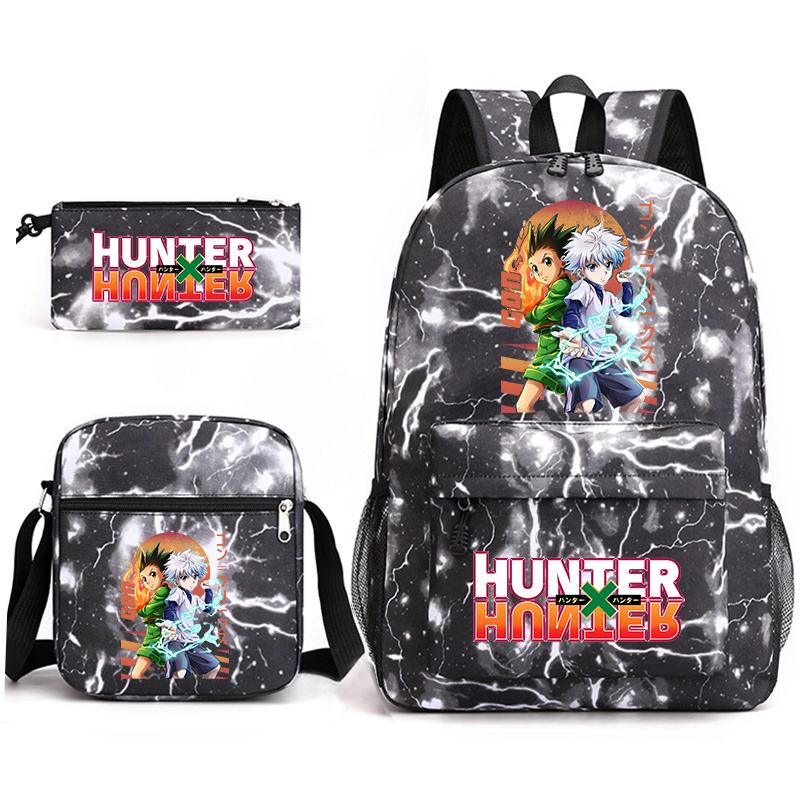 Hunter X Hunter Anime Print Student Backpack Casual Daypack for Boys Girls with Pencil Case 3 Piece Set