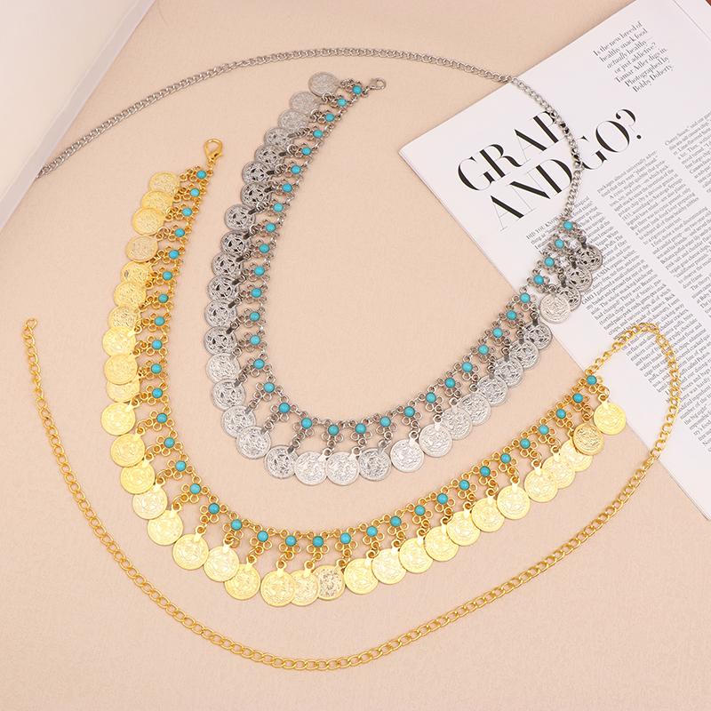 Lanțuri de corp indiene cu monede pentru burtă, talie, corp pentru femei, aliaj, ciucuri lungi, centură pentru rochie de dans, bijuterii pentru petrecere de nuntă