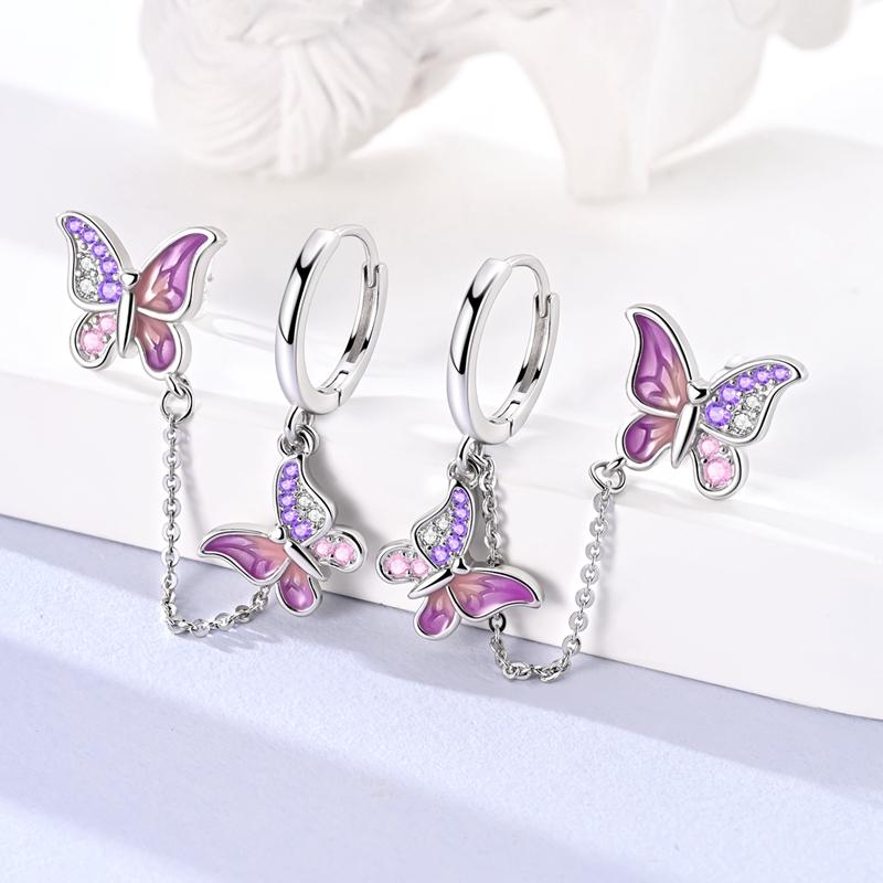 New 925 Silver Earrings Butterfly Sunflower Luminous Firefly Iris Hoop Earring For Women Making Jewelry Gift