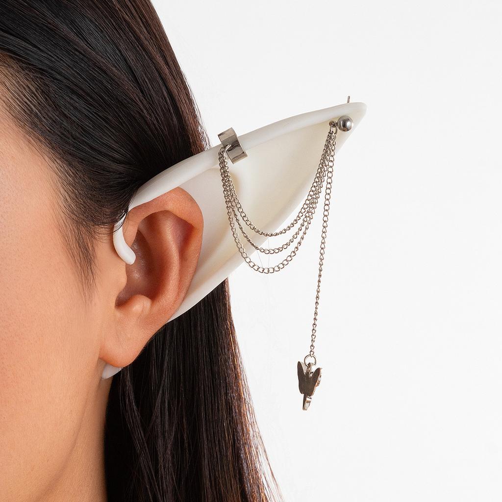 Halloween Elf Ear Hanging Without Ear Piercings, Rubber Ear Clips, Sweet And Cool Chain Fringed Earrings.