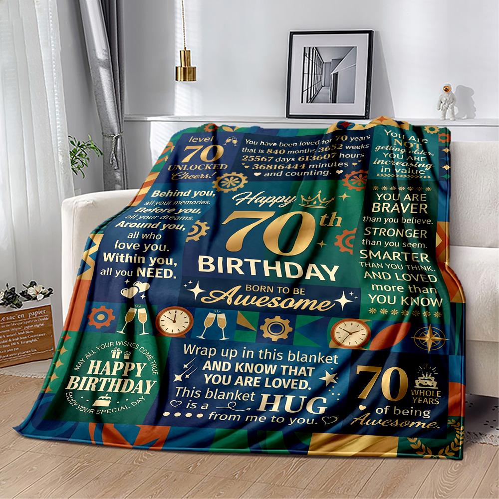 70th Birthday Celebration Blanket Comfortable Suitable for Couch Office Chair Office Four Seasons Universal Playful Design