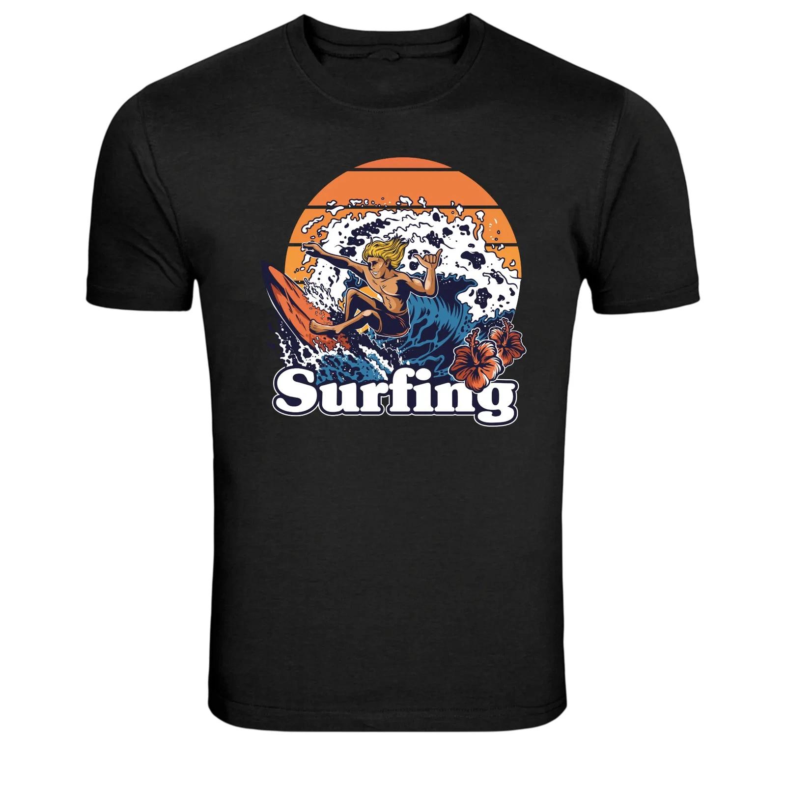 Surfing Wave Surfer Beach Sunset Summer Graphic T-Shirt XS