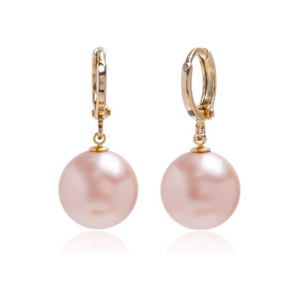 E474 12mm Peach Pearl Austrian Gold One-Touch Earrings