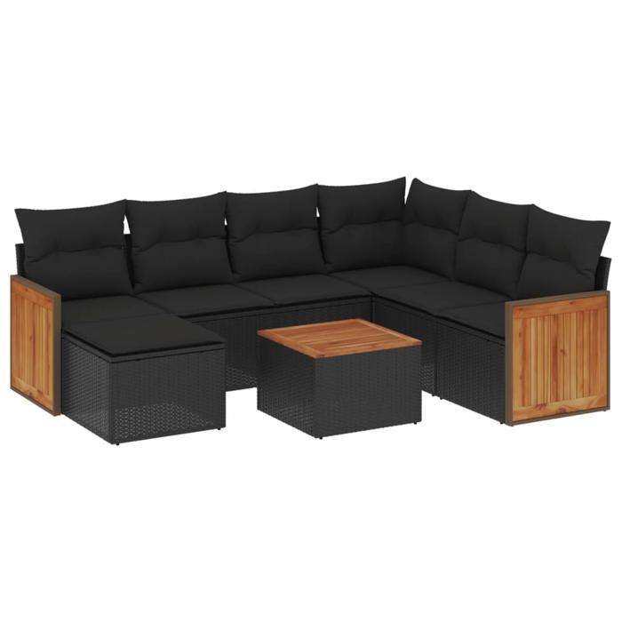 VidaXL Salon de Jardin avec Coussins 8 pcs, Canapés de Terrasse, Ensemble de Meubles de Patio, Mobilier d'Extérieur, Noir 3227889
