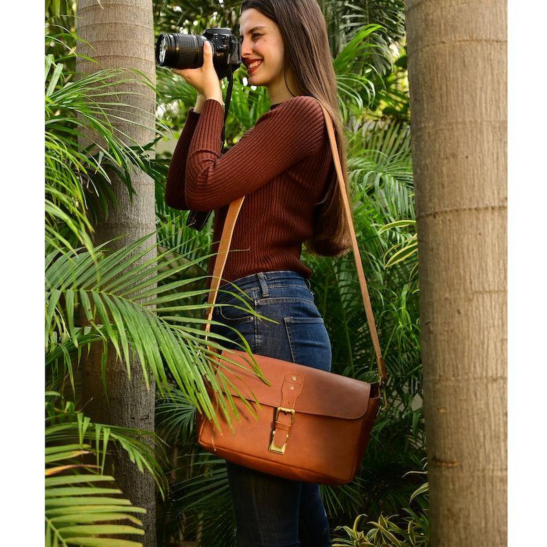 Camera Bag Full Grain Leather Messenger DSLR for Mirrorless Instant Camera Shoulder Bag Leather Gift for Him Fathers Day Travel