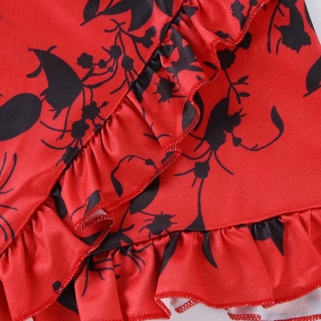 Ladies Summer Ruffle Sleeveless V Neck Hip Floral Dress