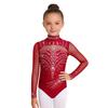 Dívčí trikot s rolákem a dlouhým rukávem, síťované díly, třpytivé kamínky, skrytý zip na zádech, gymnastický body