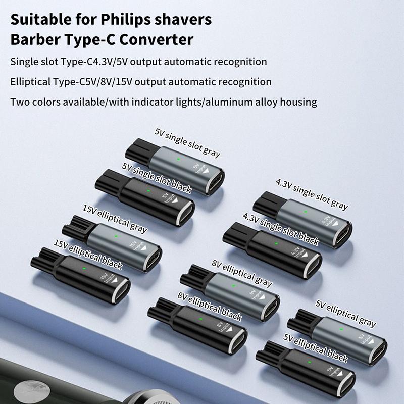 Philips Tıraş Makinesi Şarj Konnektörü İçin 5V/4.3V/8V/15V Usb-C Adaptörü Göstergeli Tip-C Saç Kesme Makinesi Şarj Adaptörü