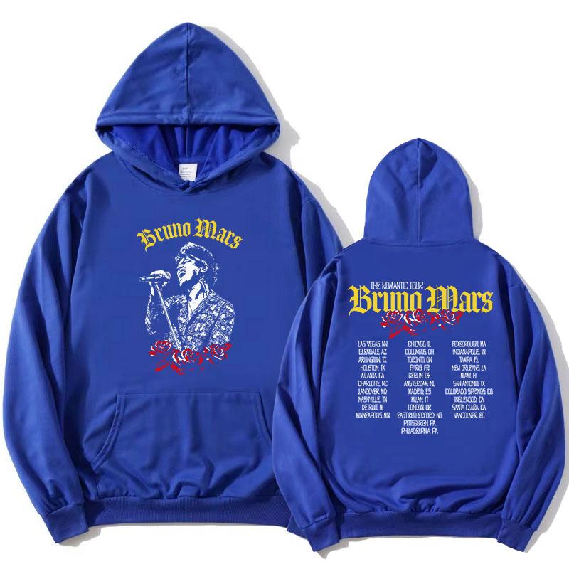 The Romantic Tour Hoodie BRUNO MARS Singer Design Sweatshirt Long Sleeve Loose Hooded Pullovers Women Men Clothing Print Merch