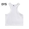 Women Running Vest O-Neck Sleeveless Short Tank Tops Solid Color Ribbed Elastic Fitting Quick Drying Racer Back Vest