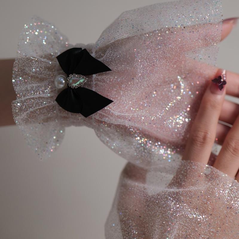 Bowknot Wrist Cuffs For Nails Photography Breathable Glitter Fabric Elastic Cuffs Fashion Accessories
