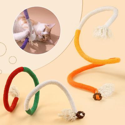 Interactive Cat Teething Rope Wand Durable Cotton Self-Entertainment Cat Chew Toy Cat Dental Toy Bite Rope Stick Cat Supplies
