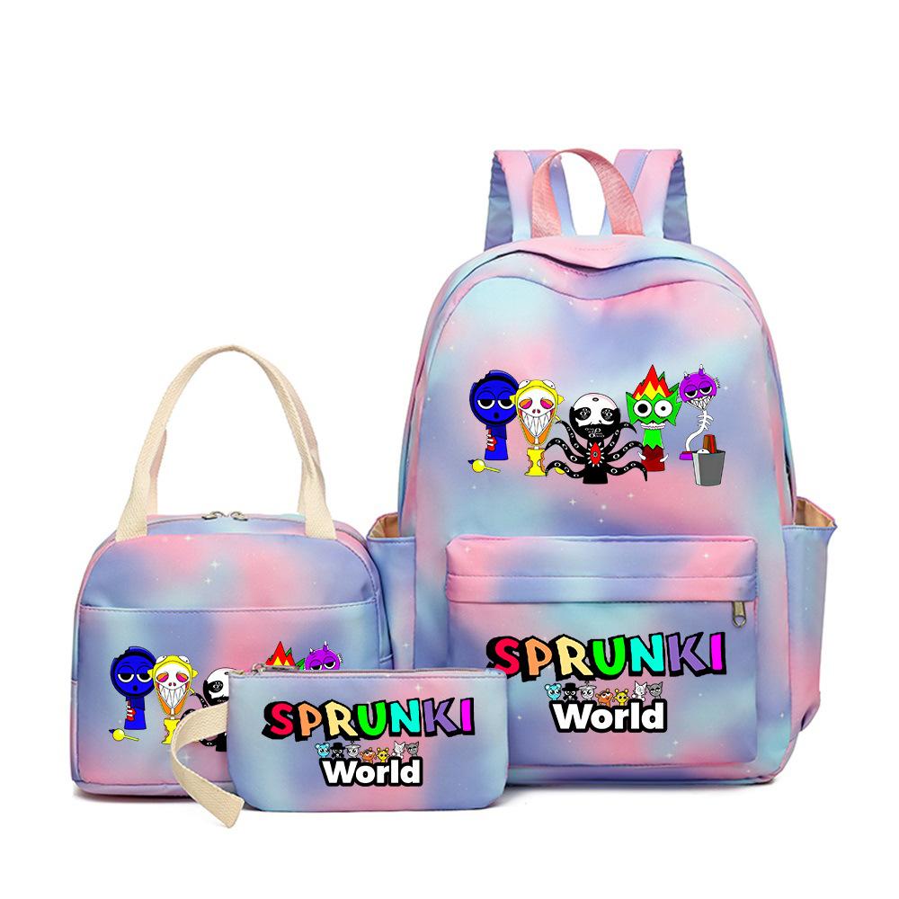 Rhythm Box Music Game Heat Transfer Backpack Sprunki Primary and Secondary School Students Children's Cute Schoolbag Three-piece Set