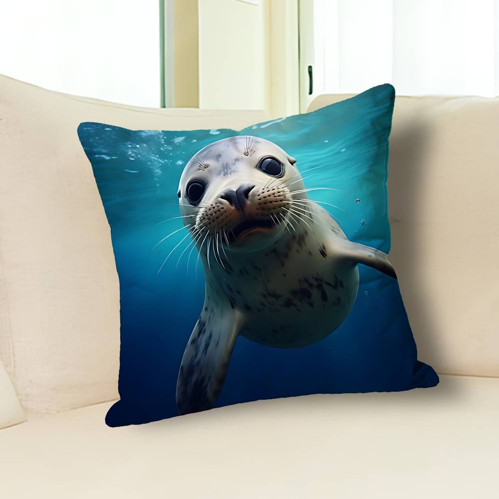 Funny S-Seal Sea Various Sizes Square Pillow Case For Car Home Bedchamber Decor Custom Valentine gift