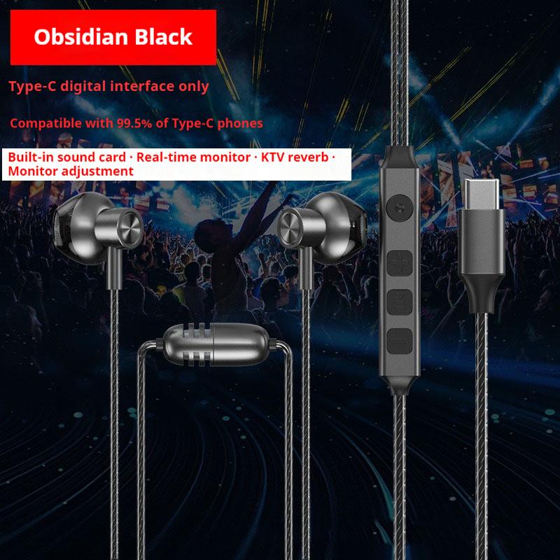 With Sound Card For Live Broadcast Karaoke Earphones Type-C In-ear Headphones With HD Mics Surround Sound Headsets for Samsung