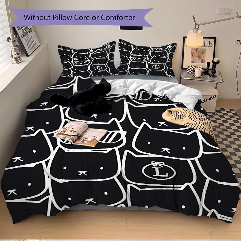 3pcs Cat Face Bedding Set, Breathable and Soft, Suitable for All Seasons, Ideal for Home Use, Suitable for Bedroom Decor 21124