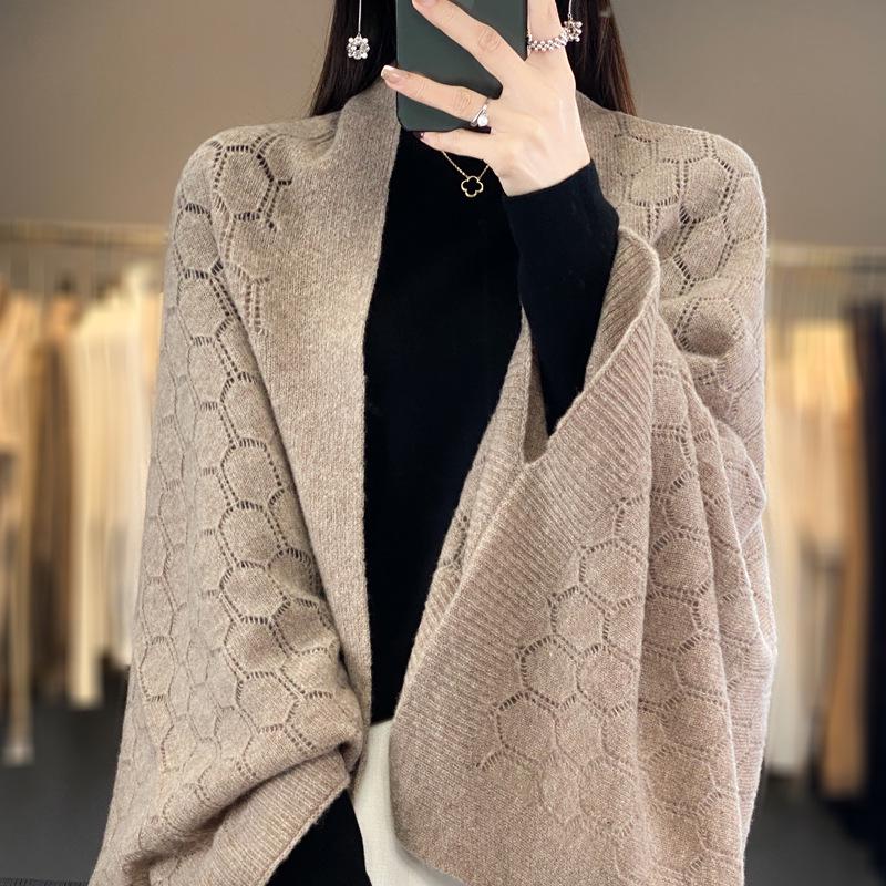 Skin-Friendly Wool Knit Hollow Shawl Scarf Cloak - Autumn/Winter Collection