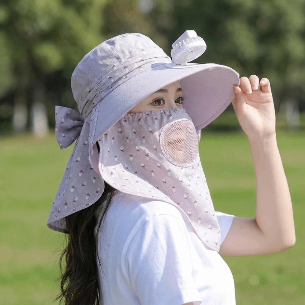 With Neck Flap Tea Picking Hat Windproof Women Sun Hat Breathable Electric Fan Bucket Hat  Women