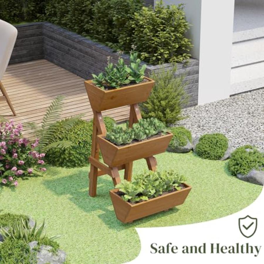 3-Tier Wooden Vertical Raised Garden Bed with Legs Tiered Planter Box Vertical Garden Planter Wood Plant Stand Wood Flower Rack