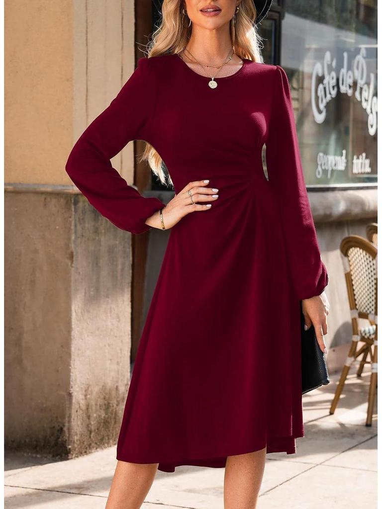 2024 European & American Round Neck Slim Fit Long Sleeve Split Dress for Autumn/Winter Women's Fashion