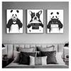 Nordic Cartoon Canvas Painting Wall Art Cute Panda Boston Terrier Pictures Modern Home Decor Funny Black White Animals Poster