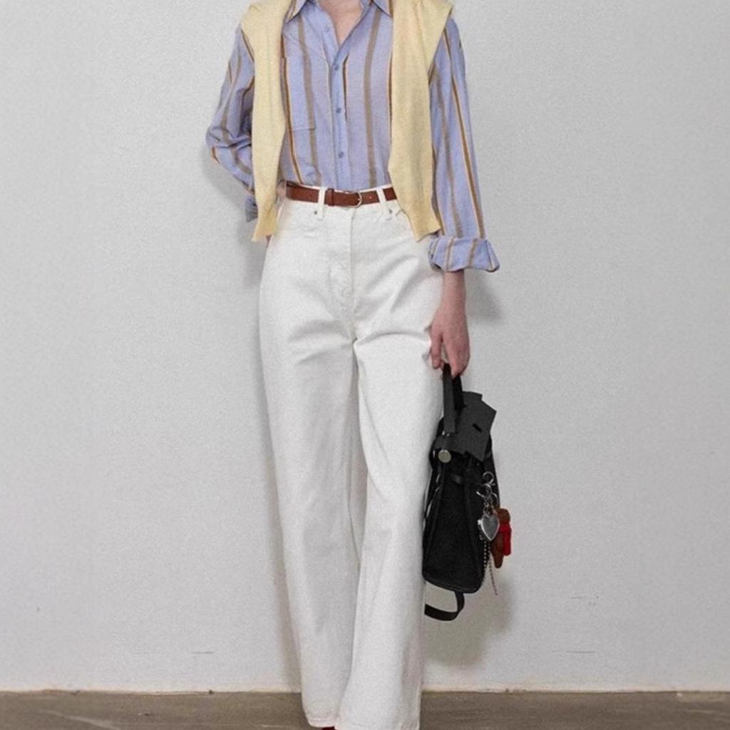 Women's Striped Loose Lapel Shirt - Sea Salt & Sweet Orange