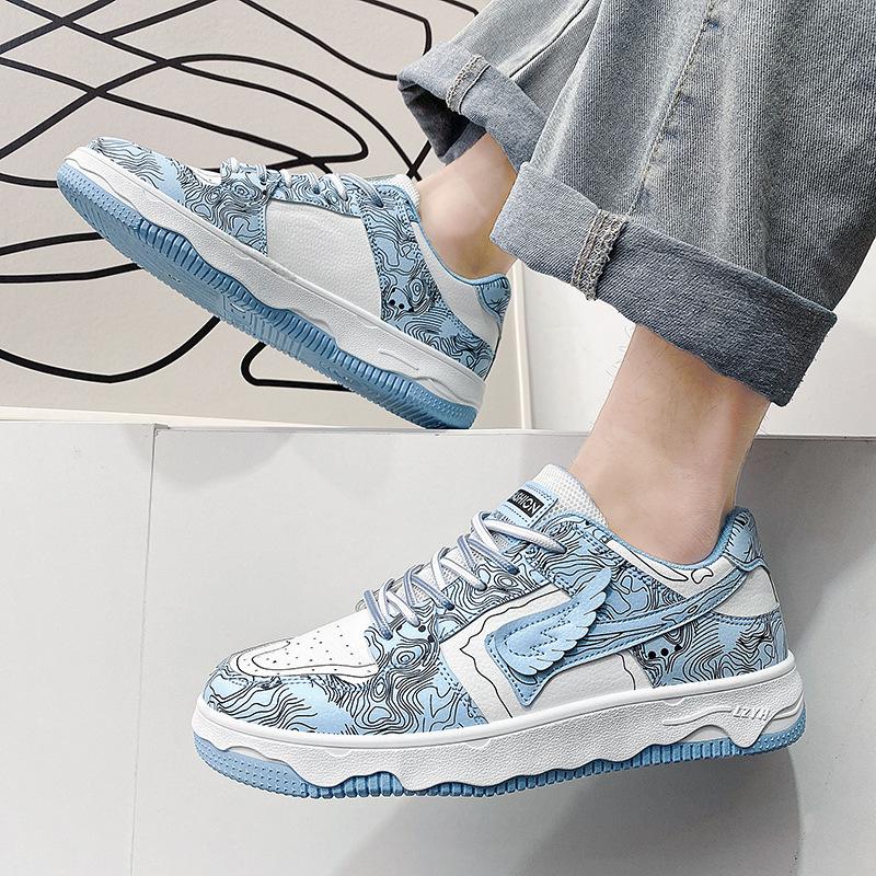 Guochao Design Thick Baseplate Shoes Fashionable Low-Top Leather Surface Breathable Casual Shoes Men'S Shoes