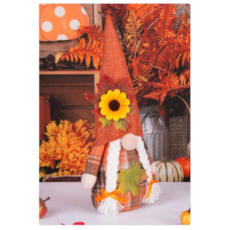 Thanksgiving Gnomes Decoration Plush Sunflower Handmade Tomtes Swedish Gnomes Tomtes Ornaments for Kitchen Tiered Tray