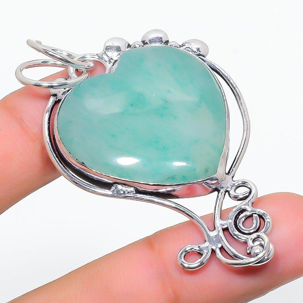 Green Apatite Gemstone Handmade 925 Sterling Silver Jewelry Pendant 2.44" M9u74