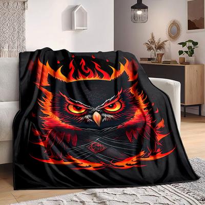 1pc Flame Owl Blanket, Lightweight Flannel Throw Blanket for Sofa, Bed, Travel, Camping, Living Room, Office, Couch, Chair, and Bed