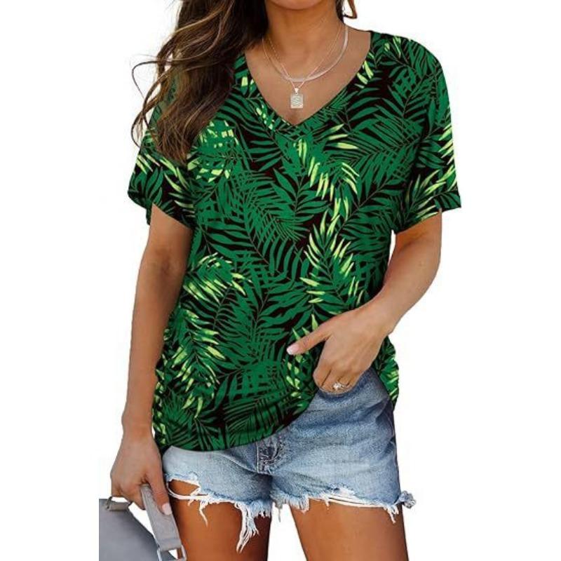 Women's Striped  T-Shirts (women’s) Printed Fashion Gradient Short Sleeved Casual V-neck T-shirt for Women